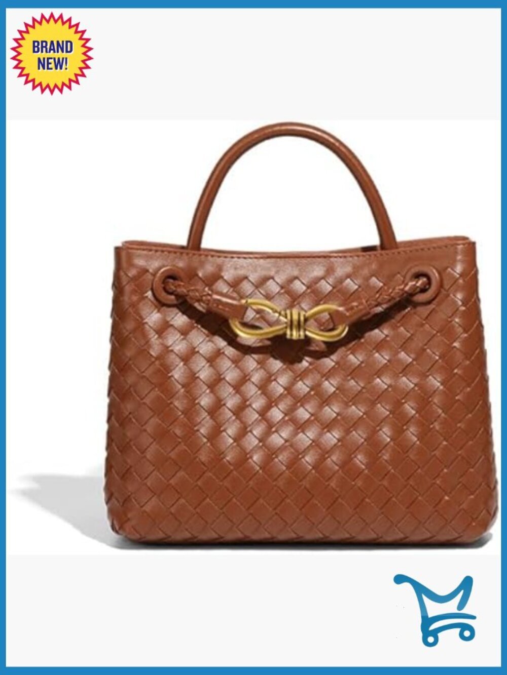 Woven Tote Bag PU Leather Adjustable Strap Top Handle Shoulder Crossbody